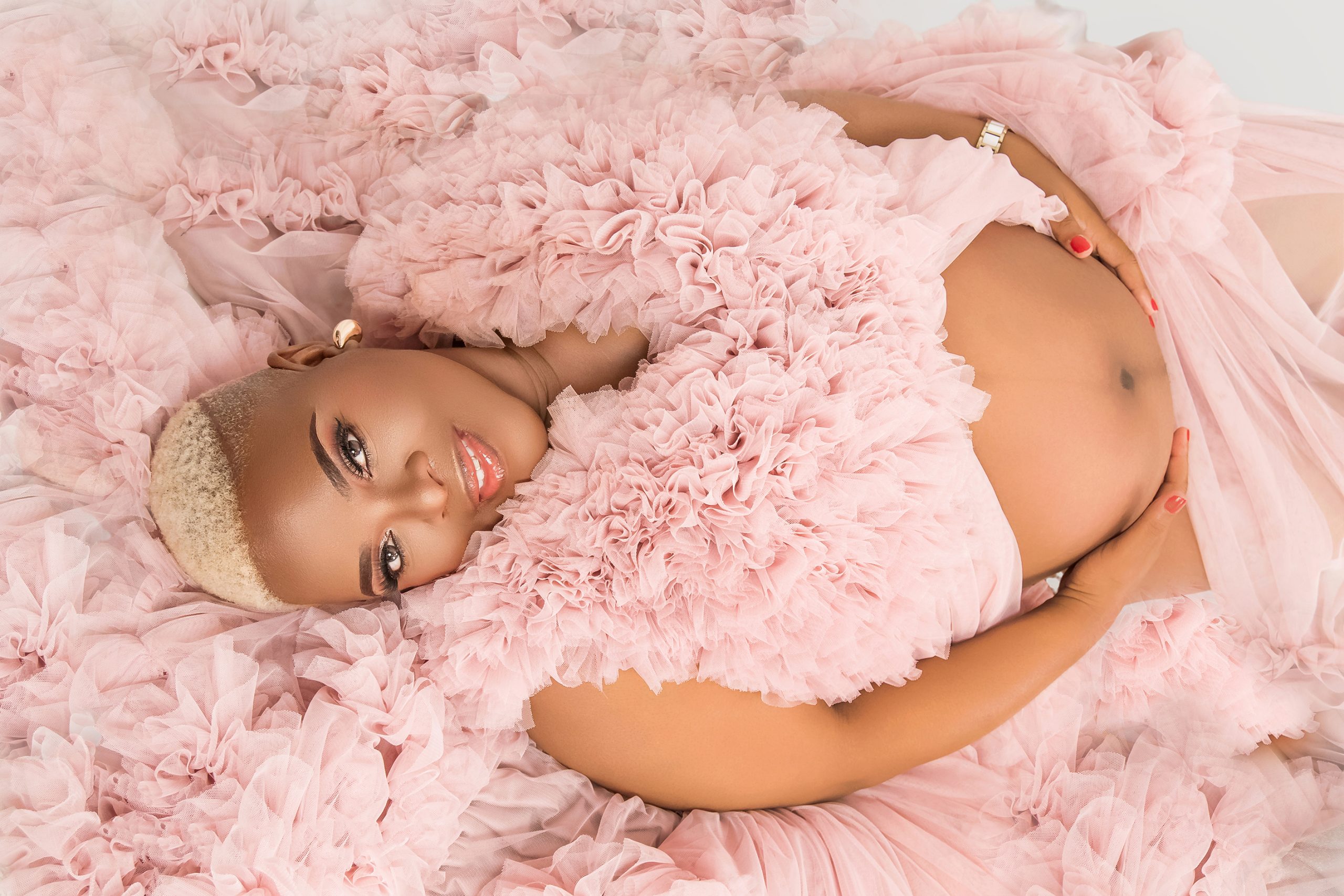 Soft Pink Fluffy Dress Maternity Photoshoot Polokwane